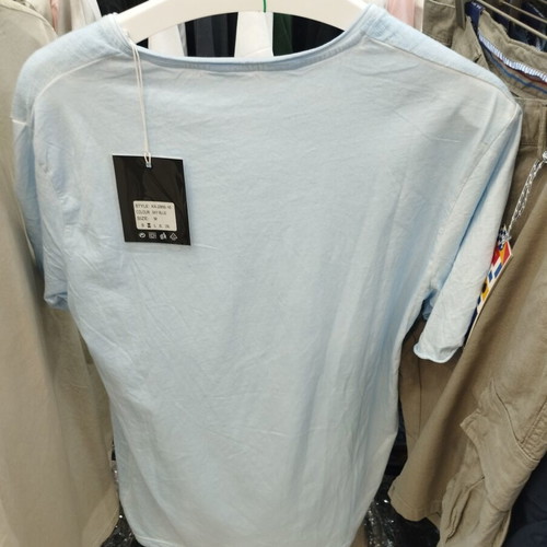 Men's Linen Shirt KA-2866-16 turquoise new, short sleeve