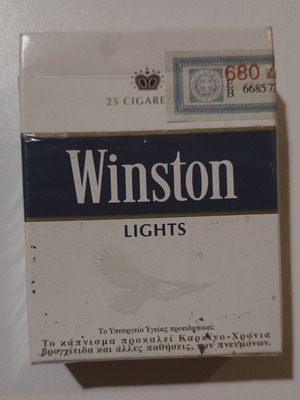Winston Lights cigarette pack used, empty, hard case