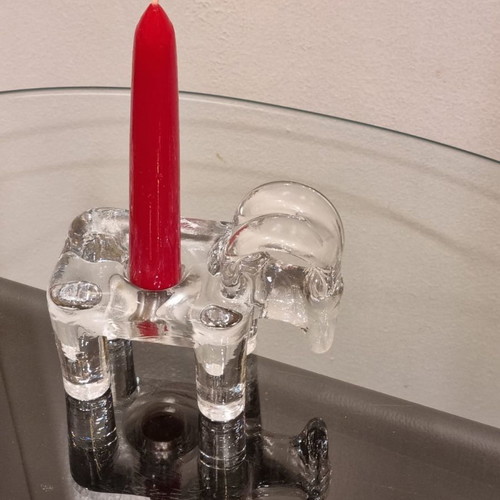 Vintage Kosta Boda Sweden Ram glass candleholder by artist Bertil Vallien like new