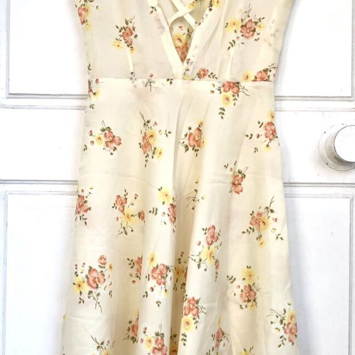 Vintage floral dress used, small, yellow cream, handmade