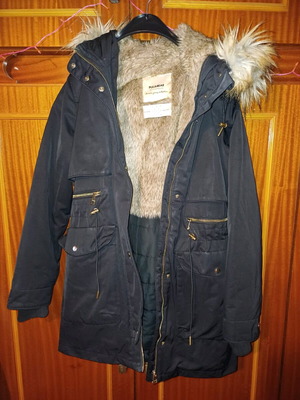 Black Parka Jacket Pull & Bear Size Small Used
