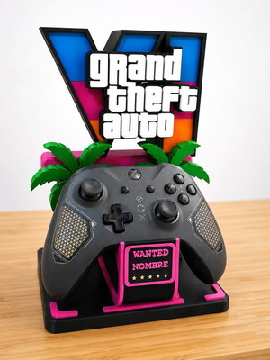 Grand Theft Auto 6 custom 3D printed controller stand with VI logo and palm trees