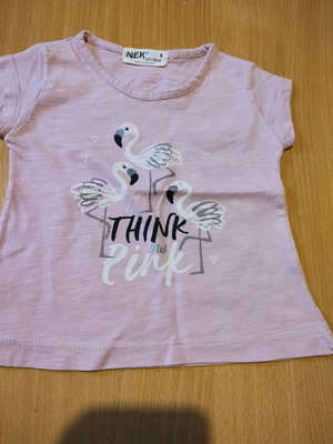 NEK Kids Wear розова тениска с къс ръкав и фламинго, размер 6