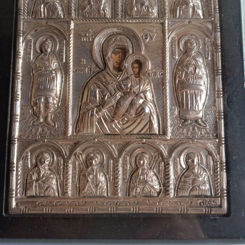 Silver Icon Panagia Vrefokratousa with Saints used, 21x17 cm