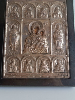 Silver Icon Panagia Vrefokratousa with Saints used, 21x17 cm