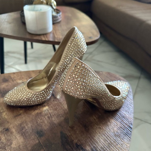 Dodici high heels used, size 37, champagne with rhinestones