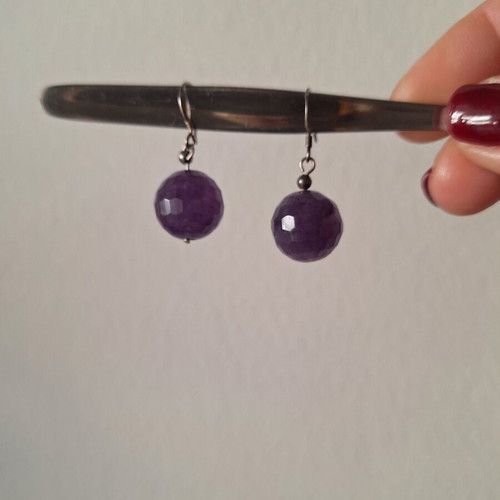 Handmade silver 925 dangling earrings with amethysts used