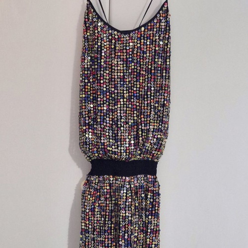 Balloon evening dress with sequins and elastic waist used, size M