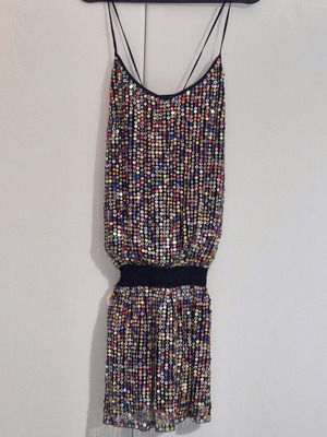 Balloon evening dress with sequins and elastic waist used, size M