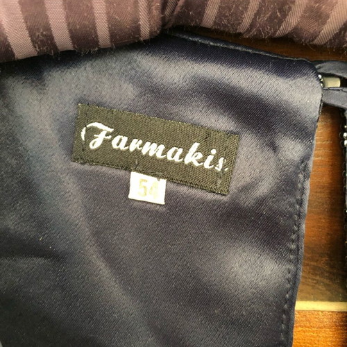 Vintage Pharmakis evening dress like new, dark blue satin with embroidery