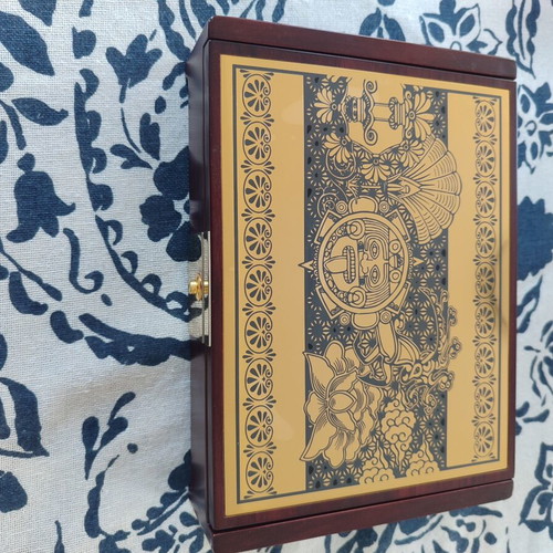 Wooden coin case with Aztec and Maya art designs