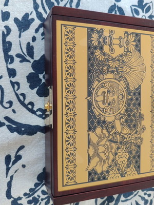 Wooden coin case with Aztec and Maya art designs