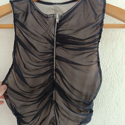 Sleeveless elastic tulle crop top black with zipper, new