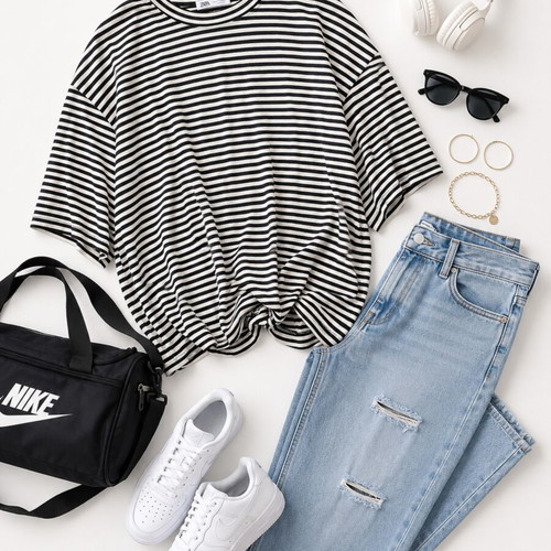 Oversize striped t-shirt, black and white