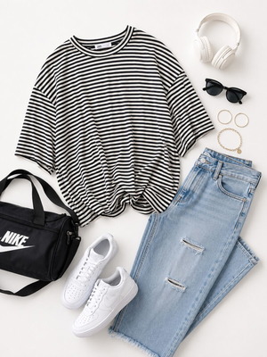 Oversize striped t-shirt, black and white