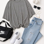 Oversize striped t-shirt, black and white