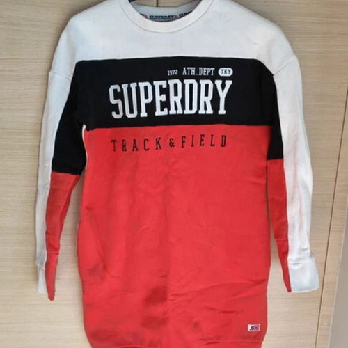Superdry Red Sweat Dress Large/40/12 With Long-Sleeved Panel Design