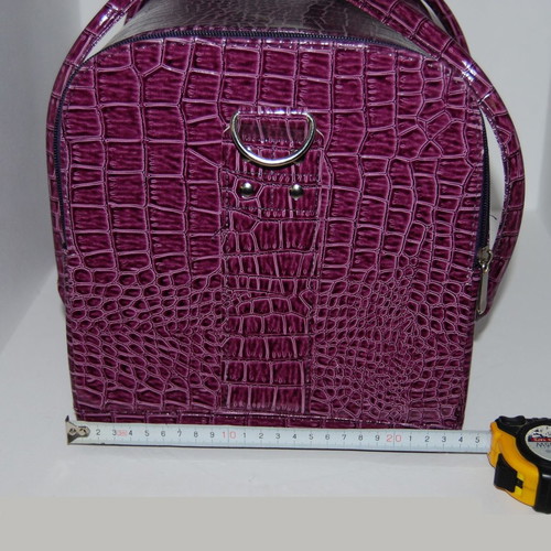 Professional leather makeup bag used, purple crocodile pattern