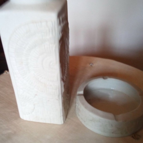 Faience vase like new with matching ashtray
