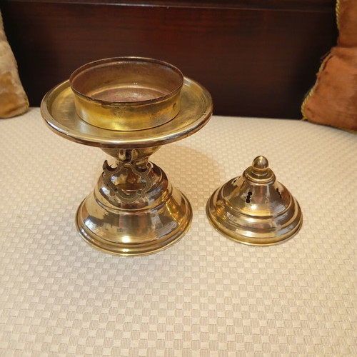 Bronze incense burner used, small mangali with decorative lid