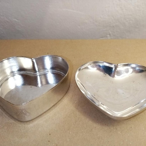Vintage silver plated baptism box used, heart shape 6x6 cm