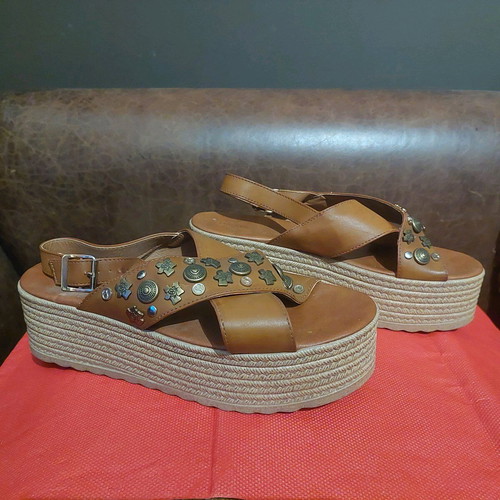 Migato Brown Platform Sandals With Gold Studs Size 40 Like New