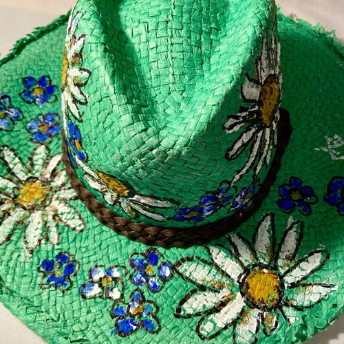 Women's straw hat hand painted, new, size 54