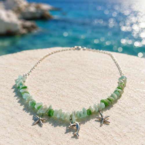 Handmade necklace with amazonite and coral semi-precious stones