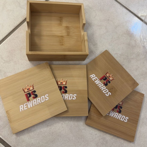 Premium wooden coaster set 4 pieces with holder new
