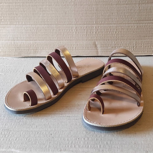 Danah women's leather sandals size 36 new, brown and gold