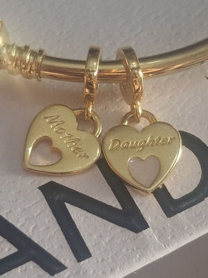Mother and Daughter Heart Charms, gold color