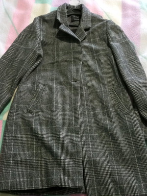 Lightweight Bershka coat gray check large used with minor wear
