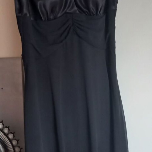 Black dress with satin and chiffon used, asymmetric hem size 54