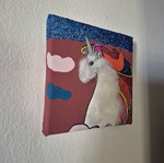 Painting canvas with unicorn, glitter and 3D details