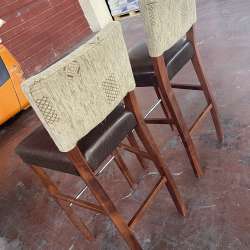 Bar stools set of 2 used with backrest, wood and leatherette