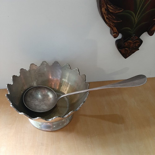 Vintage metal punch bowl with ladle used