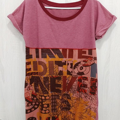 Blouse dress used with pockets, cotton, size M 38 10, brown and red