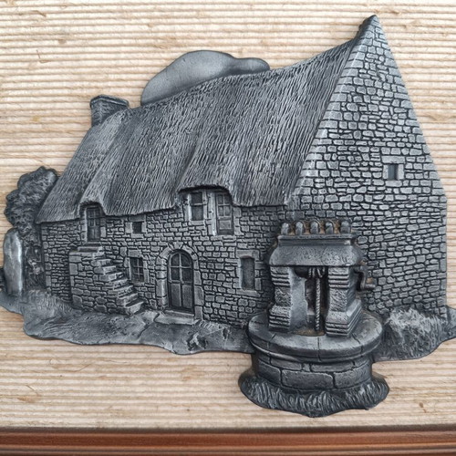 Embossed Tin Plaque with Chaumière House in Excellent Condition