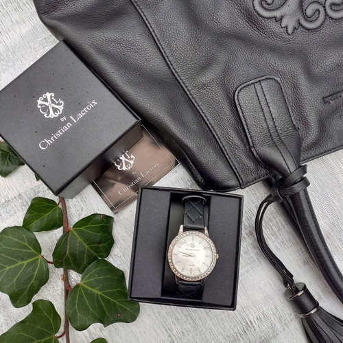 Christian Lacroix women's watch new with black leather strap