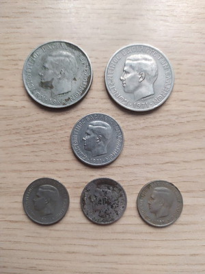 Drachma Coins Used, 5 Coins 1966-71 Greece