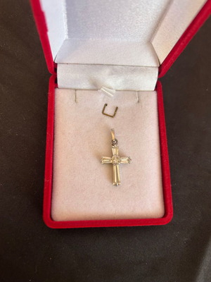 Silver cross with white stones like new