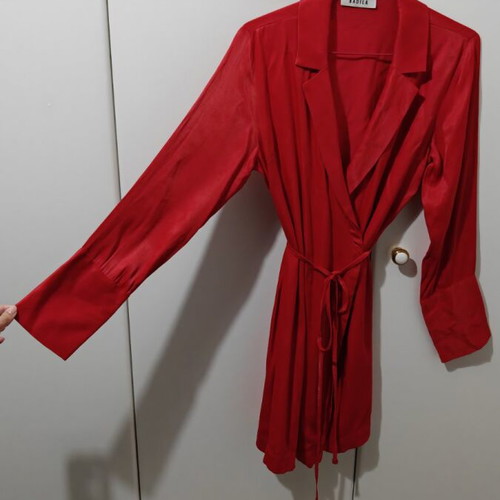 Red satin midi dress Badila like new, long sleeve