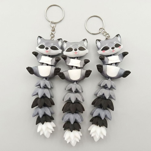 Articulated raccoon keychain, 12cm, multicolor