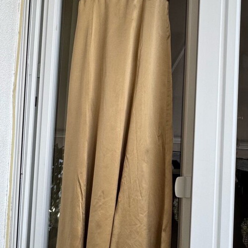 Long silk dress like new, beige and gold with decorative belt