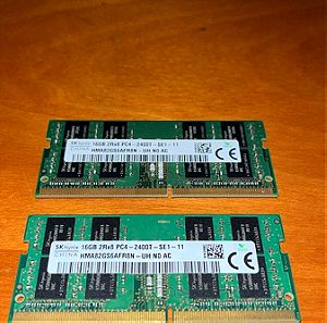 2 μνήμες RAM 32GB DDR4 με 2 Modules (2x16GB) και Ταχύτητα 2400 για Laptop