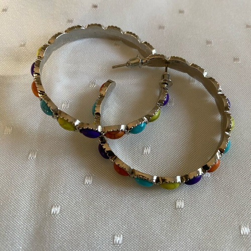 Hoop earrings new with colorful stones and silver