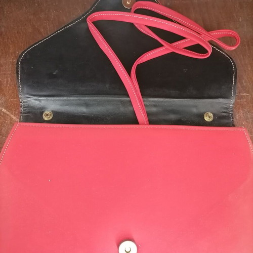 Shoulder bag red faux leather with gold clasp and strap like new