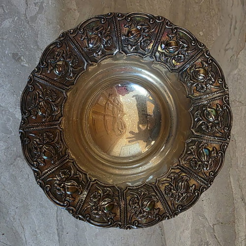 Silver platter 925 with pomegranates, new, 21 cm diameter