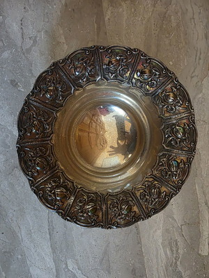Silver platter 925 with pomegranates, new, 21 cm diameter