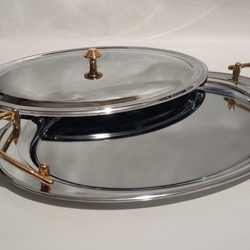 Oval Serving Dish stainless steel, like new, with lid